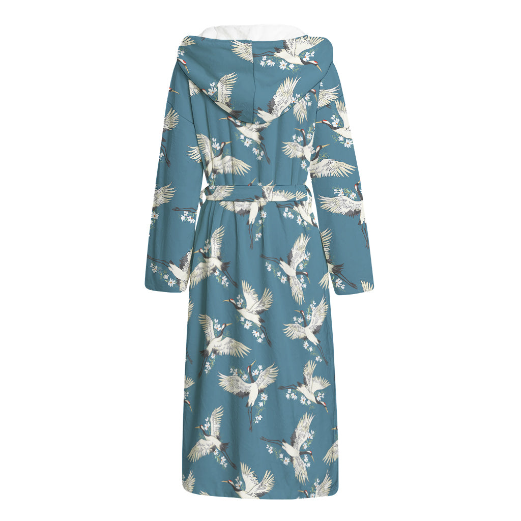 Flying Crane Bird Pattern Print Hooded Bathrobe