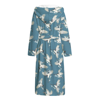 Flying Crane Bird Pattern Print Hooded Bathrobe