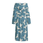 Flying Crane Bird Pattern Print Hooded Bathrobe
