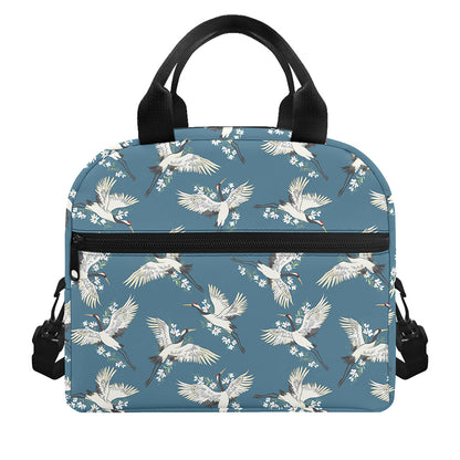 Flying Crane Bird Pattern Print Insulated Lunch Bag