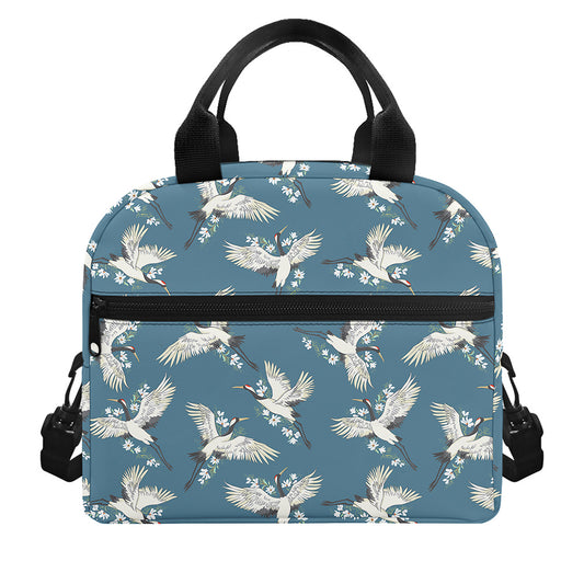 Flying Crane Bird Pattern Print Insulated Lunch Bag