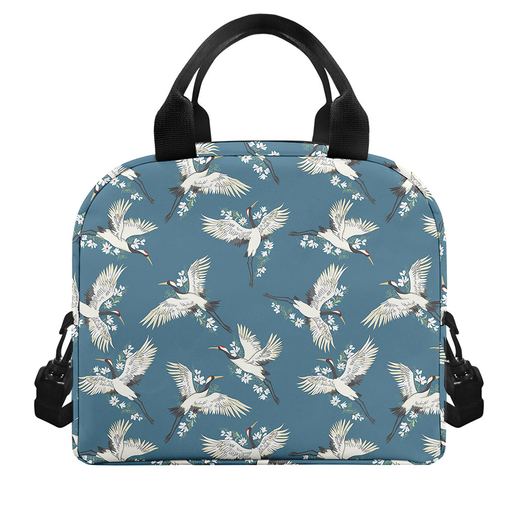 Flying Crane Bird Pattern Print Insulated Lunch Bag