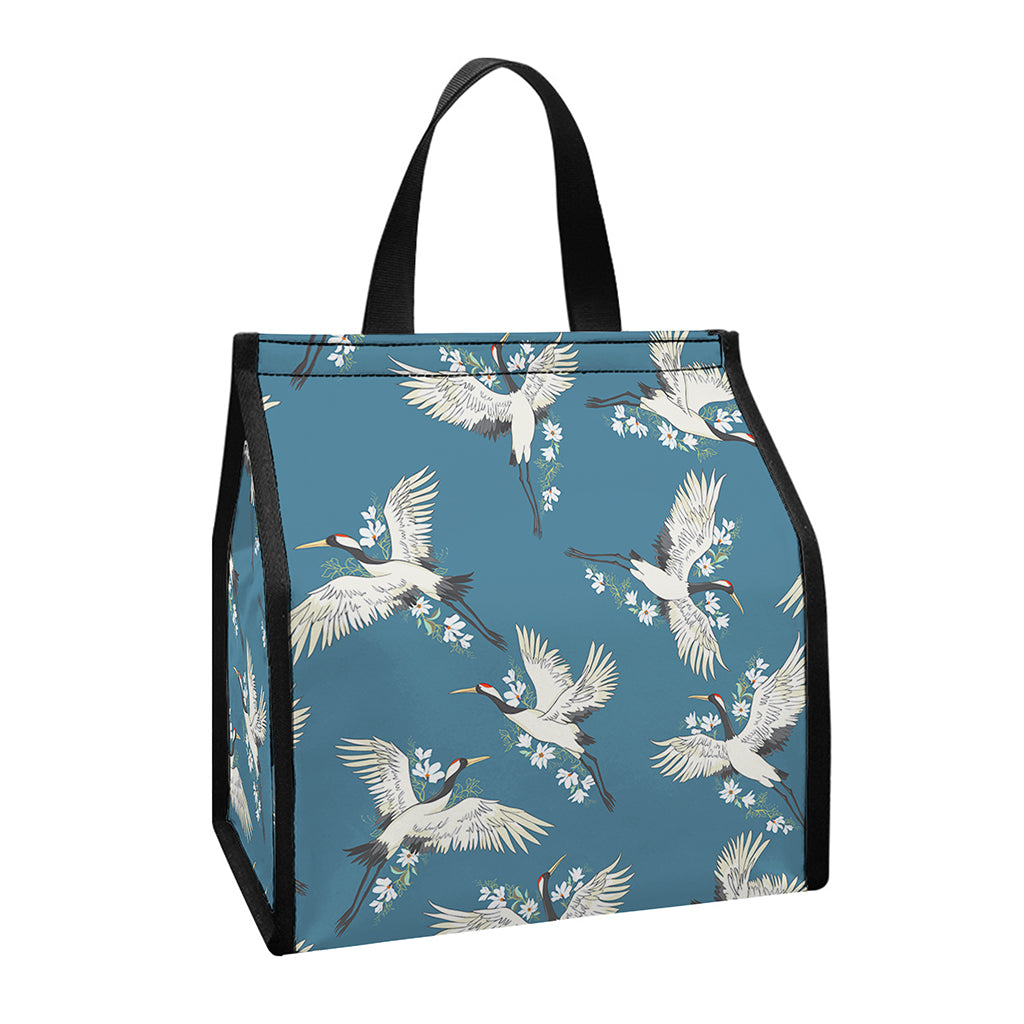 Flying Crane Bird Pattern Print Insulated Lunch Tote