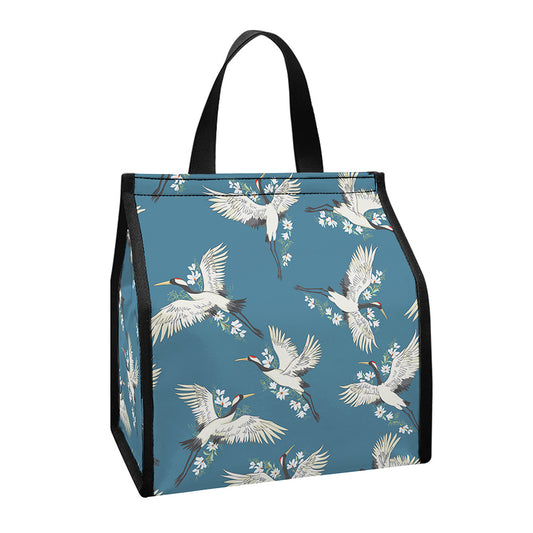 Flying Crane Bird Pattern Print Insulated Lunch Tote