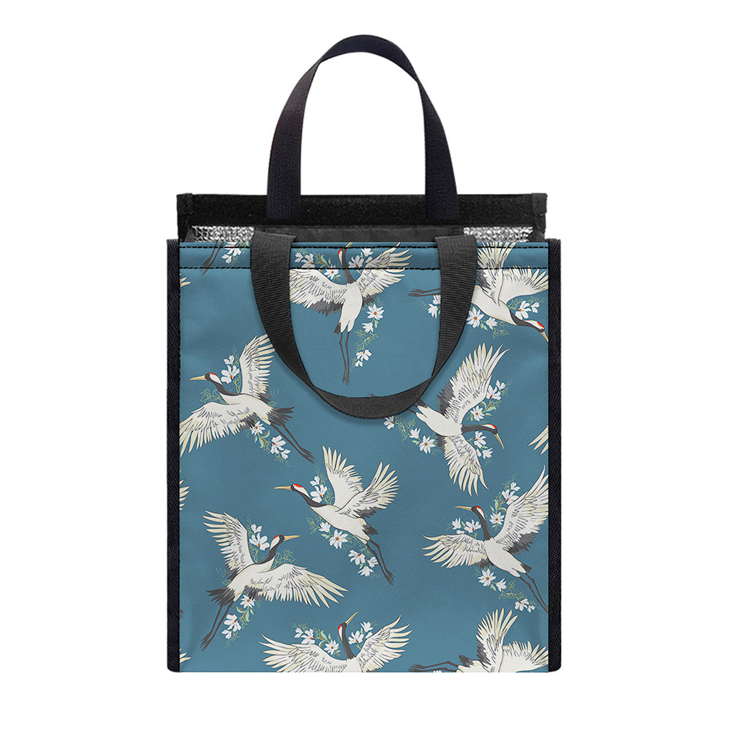Flying Crane Bird Pattern Print Insulated Lunch Tote
