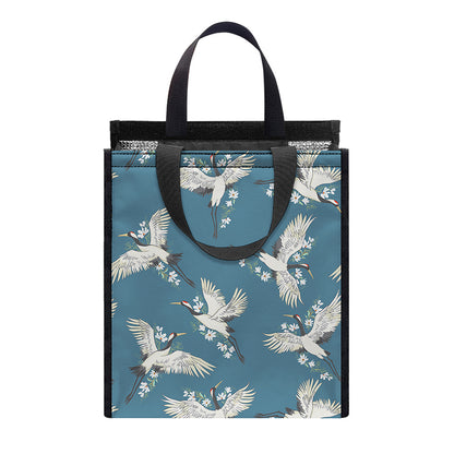 Flying Crane Bird Pattern Print Insulated Lunch Tote