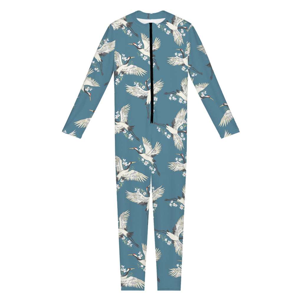 Flying Crane Bird Pattern Print Jumpsuit