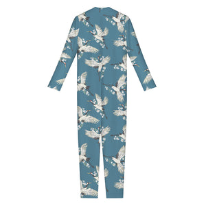 Flying Crane Bird Pattern Print Jumpsuit