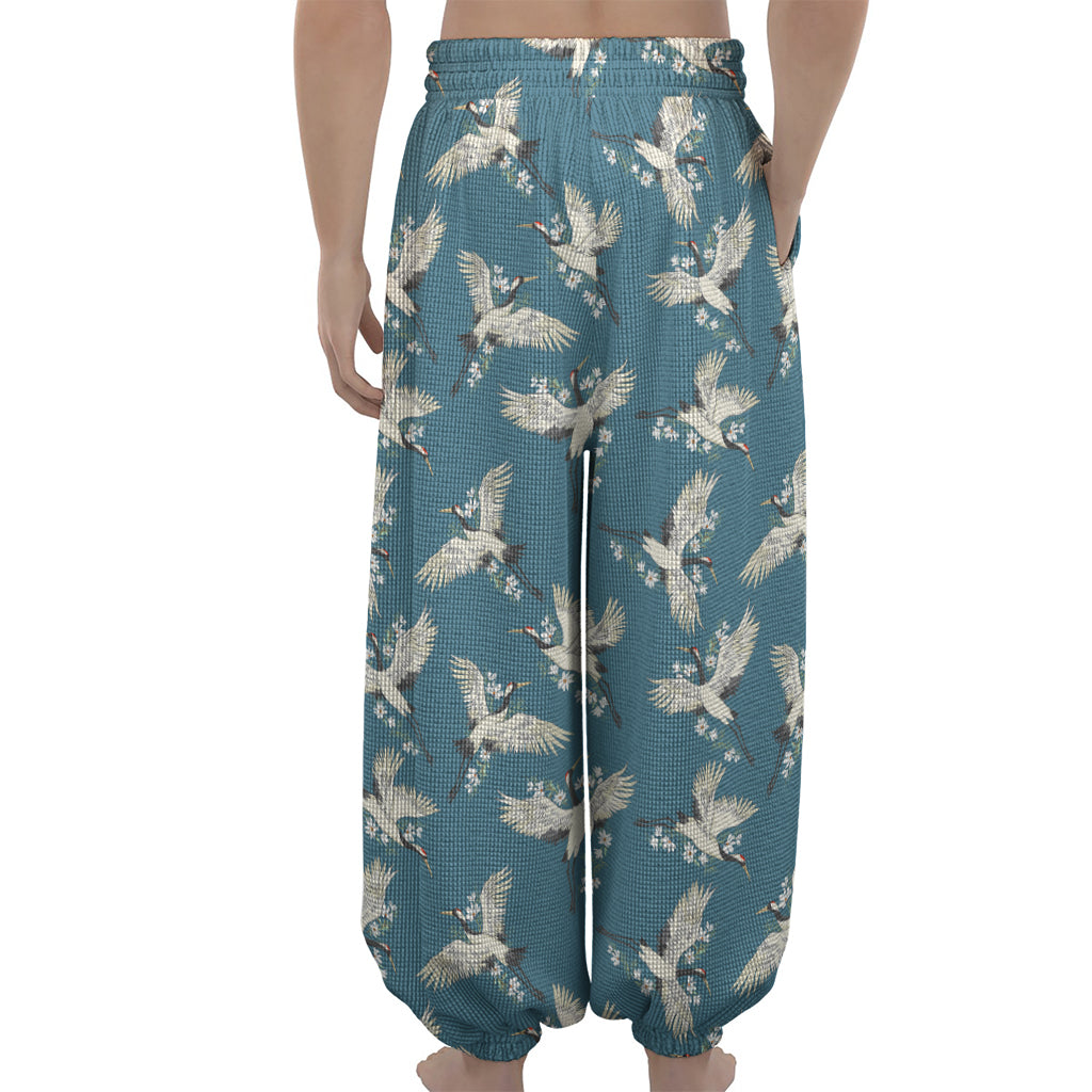 Flying Crane Bird Pattern Print Lantern Pants