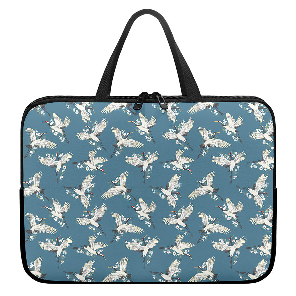 Flying Crane Bird Pattern Print Laptop Sleeve With Handle