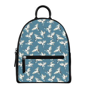 Flying Crane Bird Pattern Print Leather Backpack