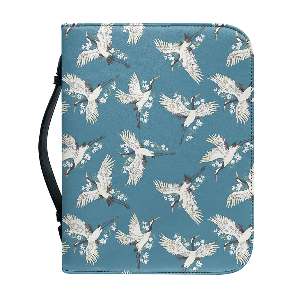 Flying Crane Bird Pattern Print Leather Bible Cover