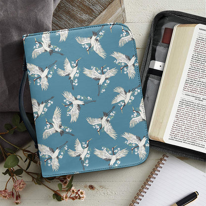 Flying Crane Bird Pattern Print Leather Bible Cover