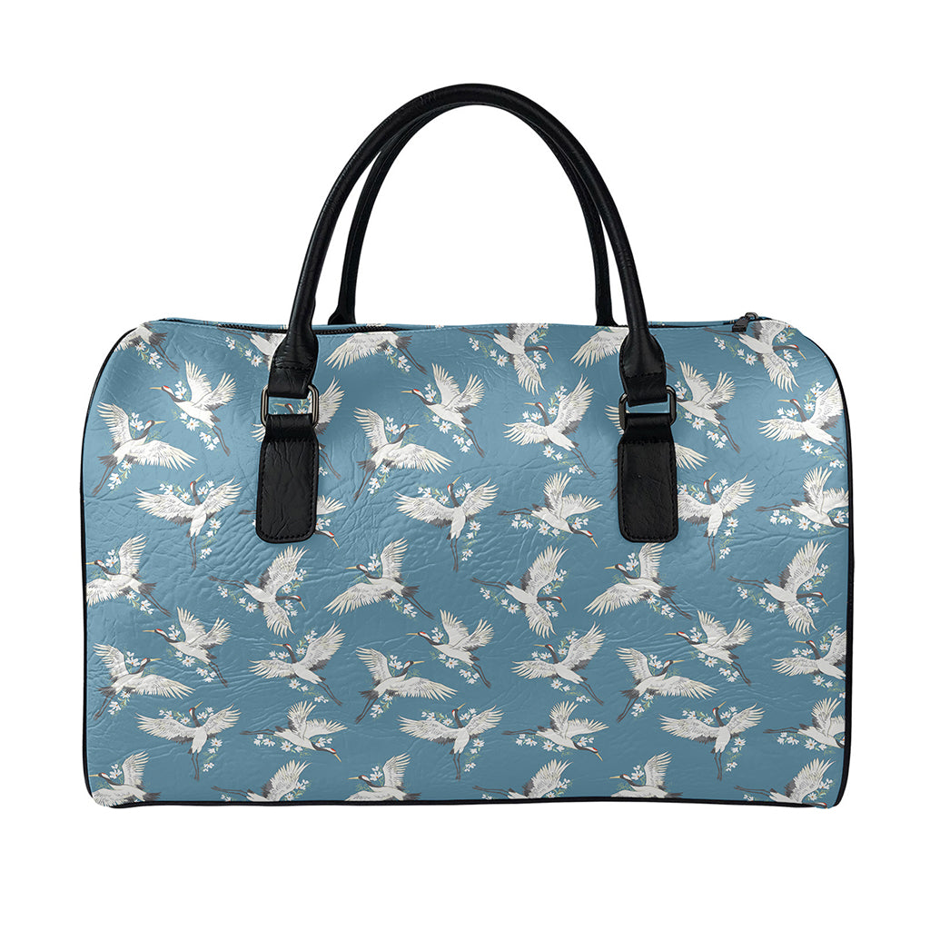 Flying Crane Bird Pattern Print Leather Duffle Bag