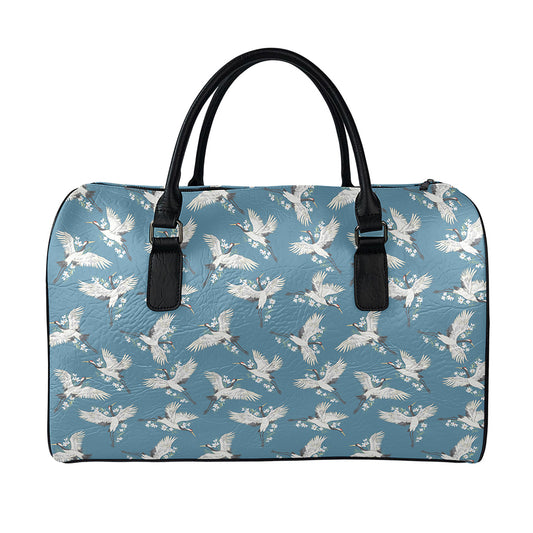 Flying Crane Bird Pattern Print Leather Duffle Bag