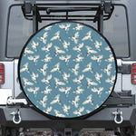 Flying Crane Bird Pattern Print Leather Spare Tire Cover
