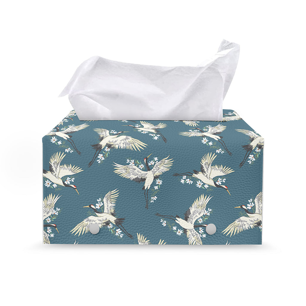 Flying Crane Bird Pattern Print Leather Tissue Box Cover