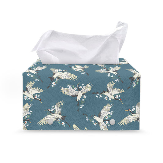 Flying Crane Bird Pattern Print Leather Tissue Box Cover