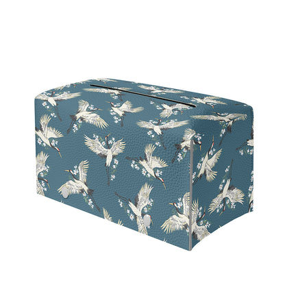 Flying Crane Bird Pattern Print Leather Tissue Box Cover