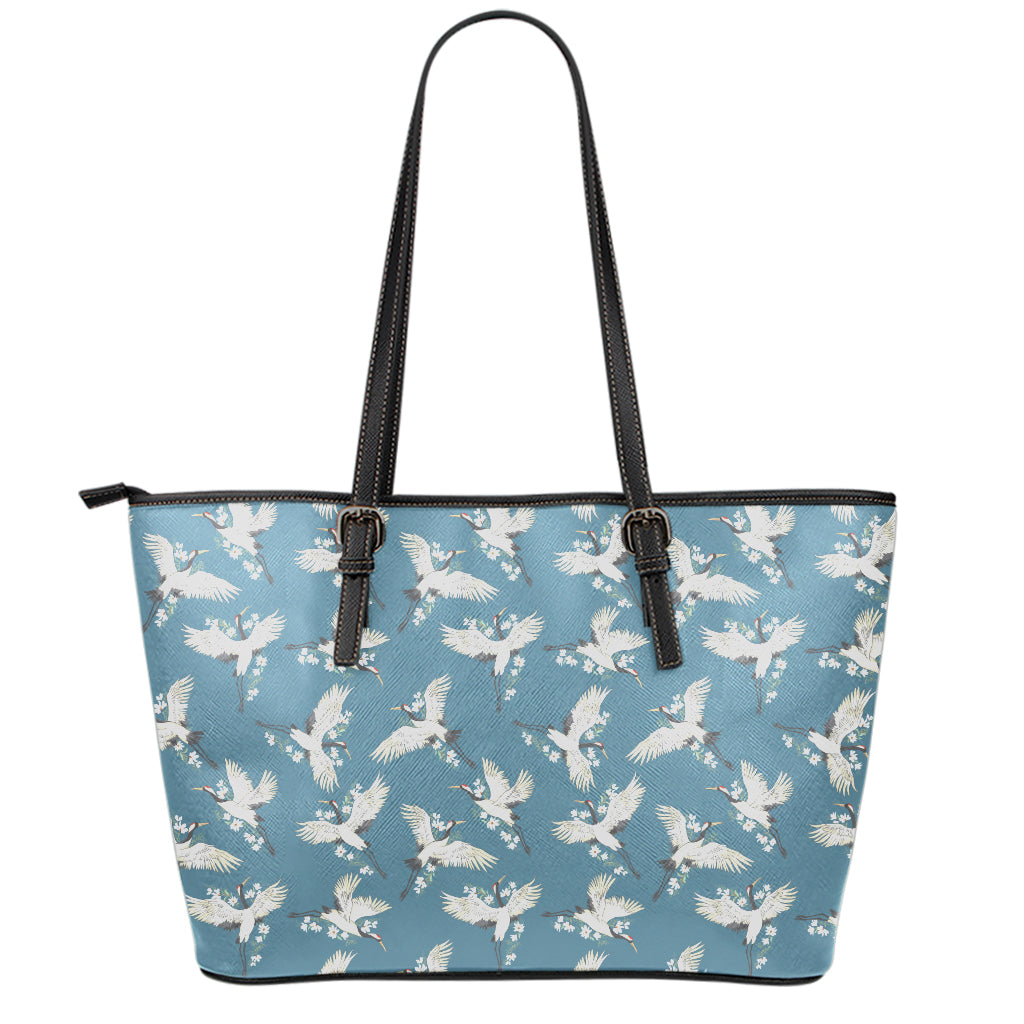 Flying Crane Bird Pattern Print Leather Tote Bag