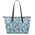 Flying Crane Bird Pattern Print Leather Tote Bag With Zipper