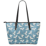 Flying Crane Bird Pattern Print Leather Tote Bag