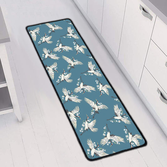 Flying Crane Bird Pattern Print Long Kitchen Mat