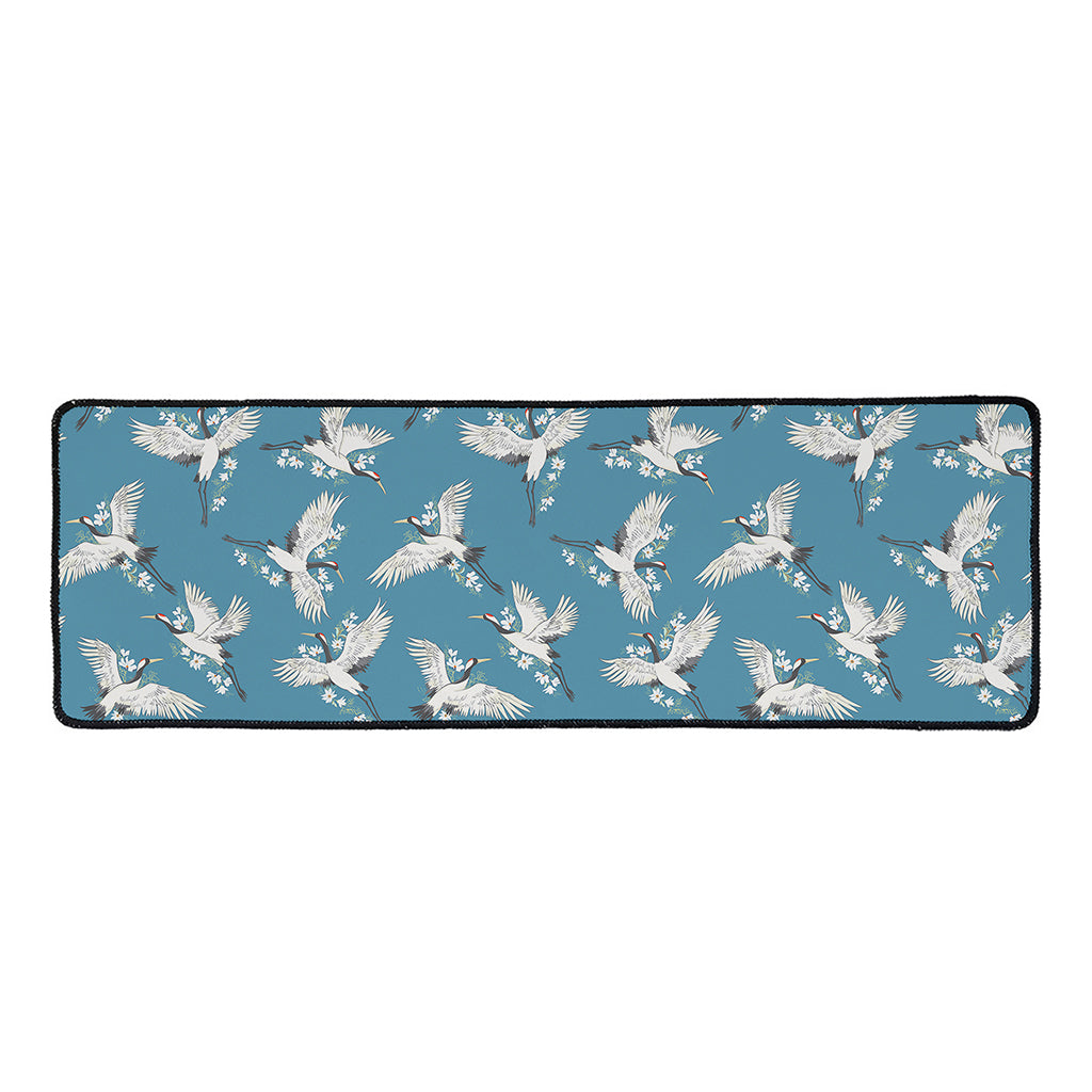 Flying Crane Bird Pattern Print Long Kitchen Mat