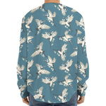 Flying Crane Bird Pattern Print Long Sleeve Baseball Jersey