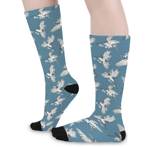 Flying Crane Bird Pattern Print Long Socks