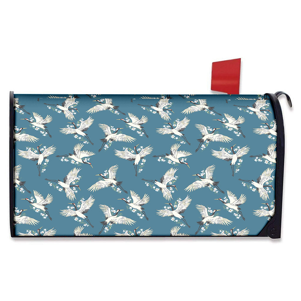 Flying Crane Bird Pattern Print Mailbox Cover