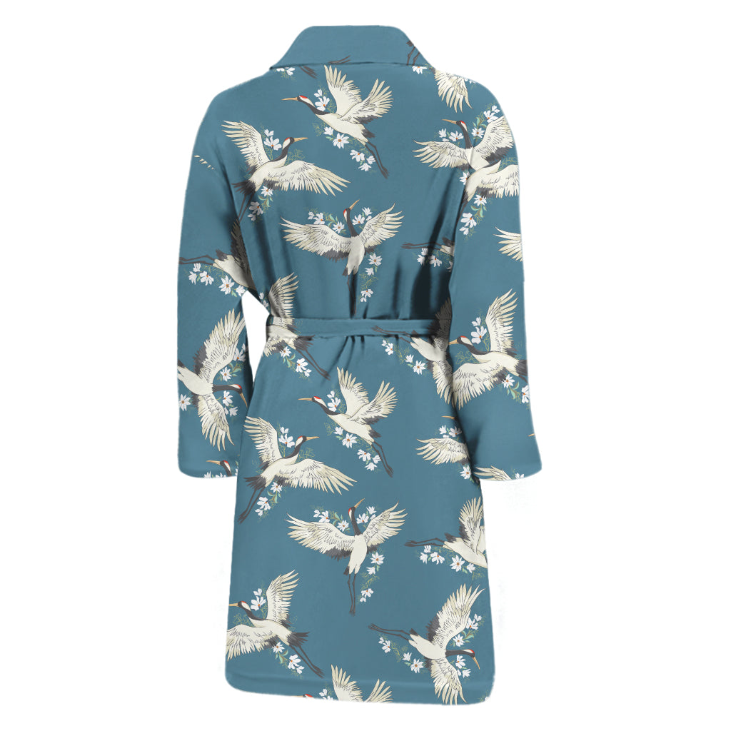 Flying Crane Bird Pattern Print Men's Bathrobe