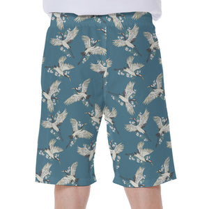 Flying Crane Bird Pattern Print Men's Beach Shorts