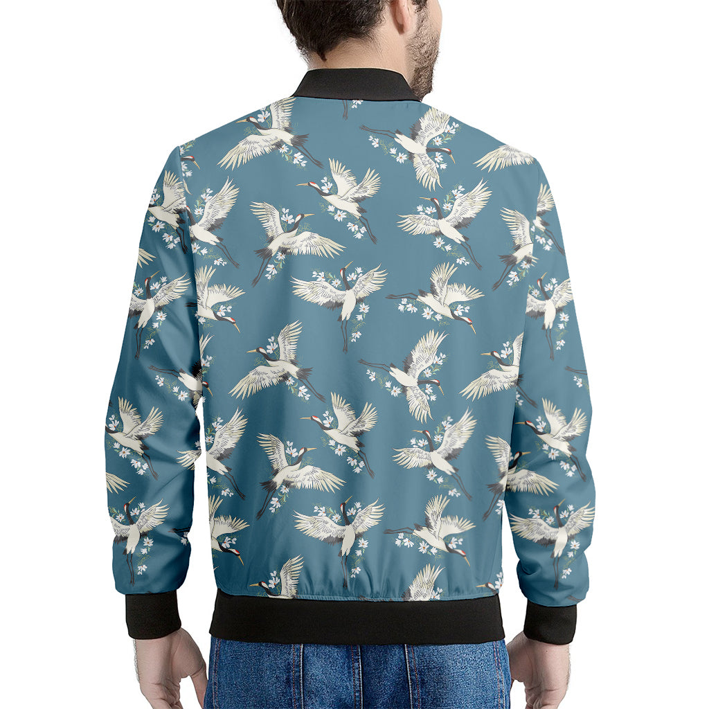 Flying Crane Bird Pattern Print Men's Bomber Jacket