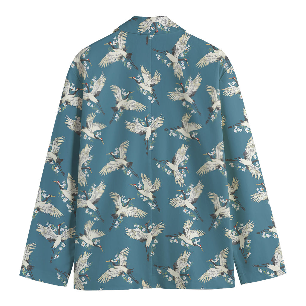 Flying Crane Bird Pattern Print Men's Cotton Blazer