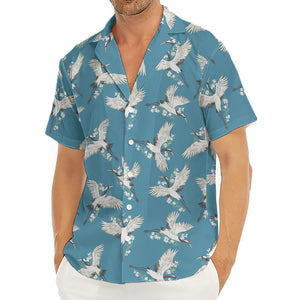 Flying Crane Bird Pattern Print Men's Deep V-Neck Shirt