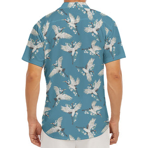 Flying Crane Bird Pattern Print Men's Deep V-Neck Shirt