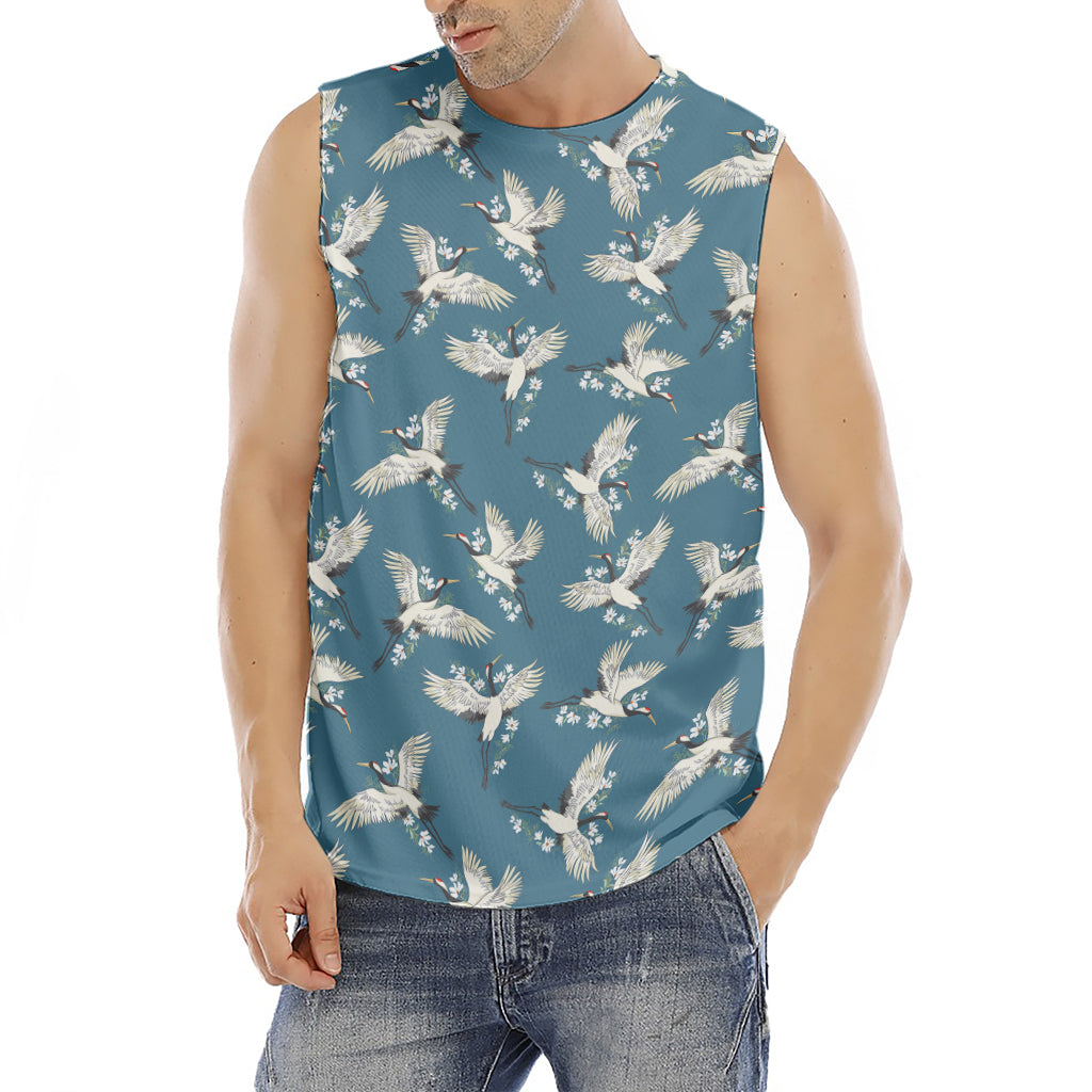 Flying Crane Bird Pattern Print Men's Fitness Tank Top