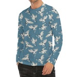 Flying Crane Bird Pattern Print Men's Long Sleeve Rash Guard