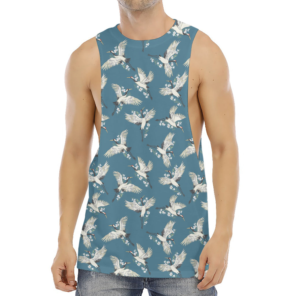 Flying Crane Bird Pattern Print Men's Muscle Tank Top