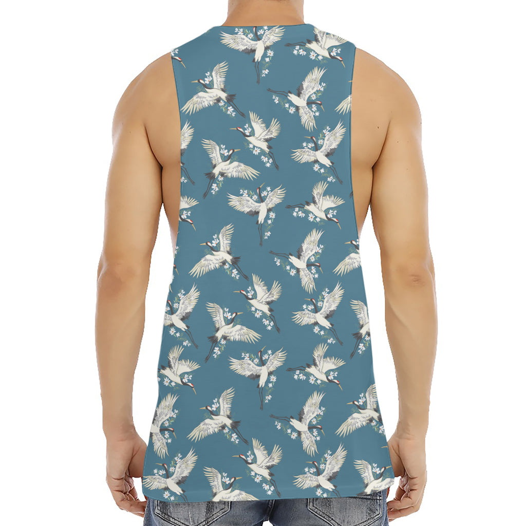 Flying Crane Bird Pattern Print Men's Muscle Tank Top