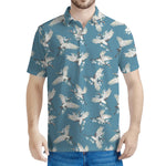 Flying Crane Bird Pattern Print Men's Polo Shirt