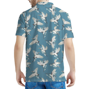 Flying Crane Bird Pattern Print Men's Polo Shirt