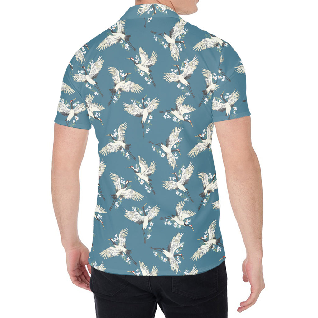 Flying Crane Bird Pattern Print Men's Shirt