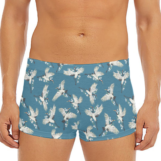 Flying Crane Bird Pattern Print Men's Short Boxer Briefs
