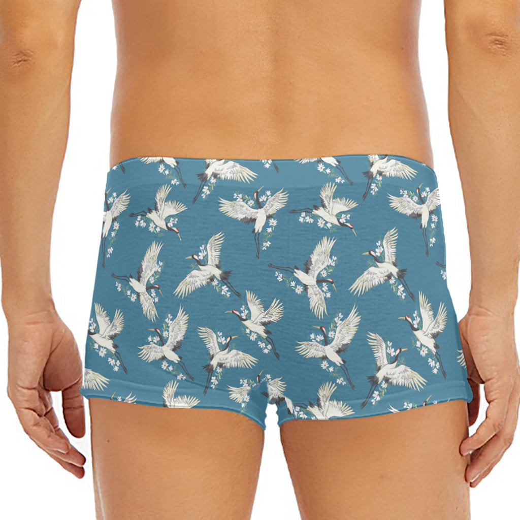 Flying Crane Bird Pattern Print Men's Short Boxer Briefs
