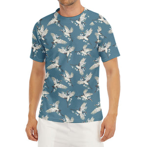 Flying Crane Bird Pattern Print Men's Short Sleeve Rash Guard