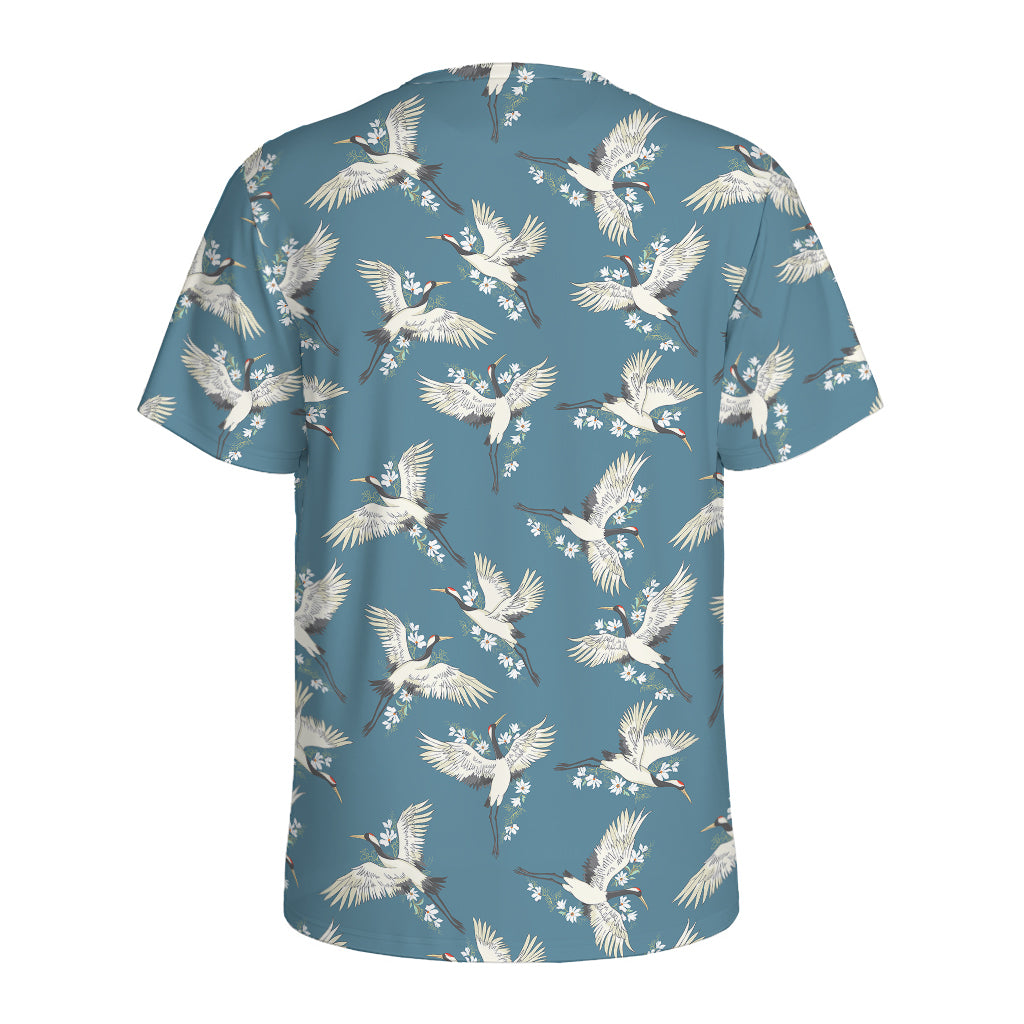 Flying Crane Bird Pattern Print Men's Sports T-Shirt