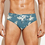 Flying Crane Bird Pattern Print Men's Swim Briefs