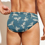 Flying Crane Bird Pattern Print Men's Swim Briefs